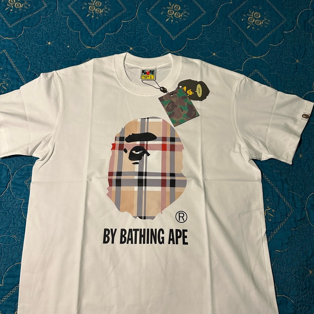 Bape White Plaid Ape Head Tee